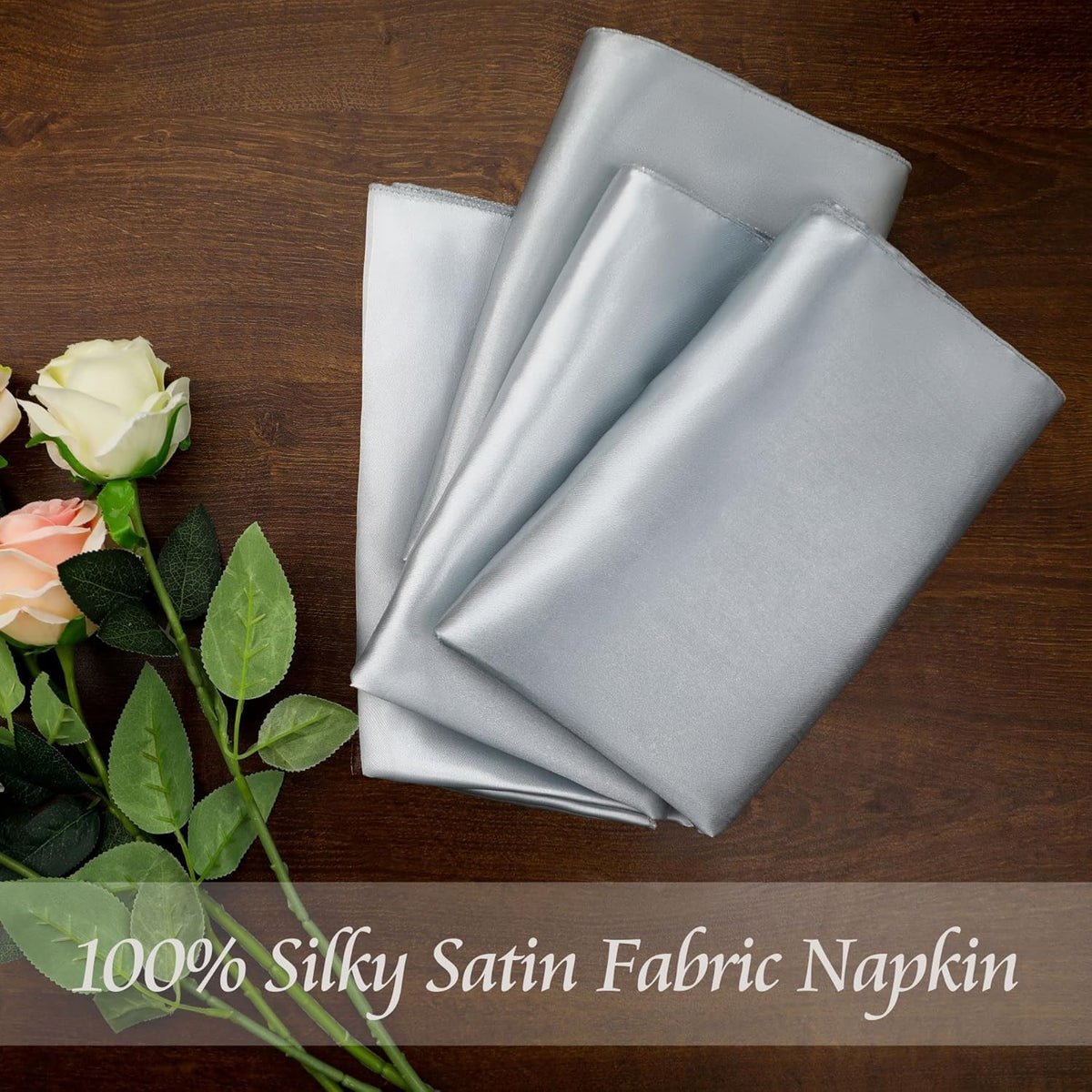Manyshofu 60 Pieces Silver Satin Napkins - 20x20 Inches Cloth Napkins, Square Satin Fabric Napkins
