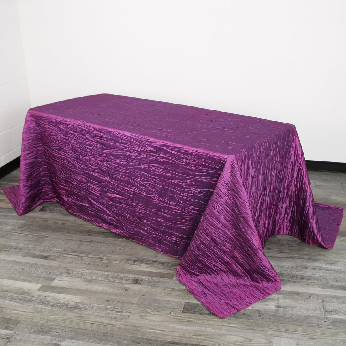 YOUR CHAIR COVERS - 90 x 132 inch Rectangular Crinkle Taffeta Tablecloth - Purple, Rectangle Table