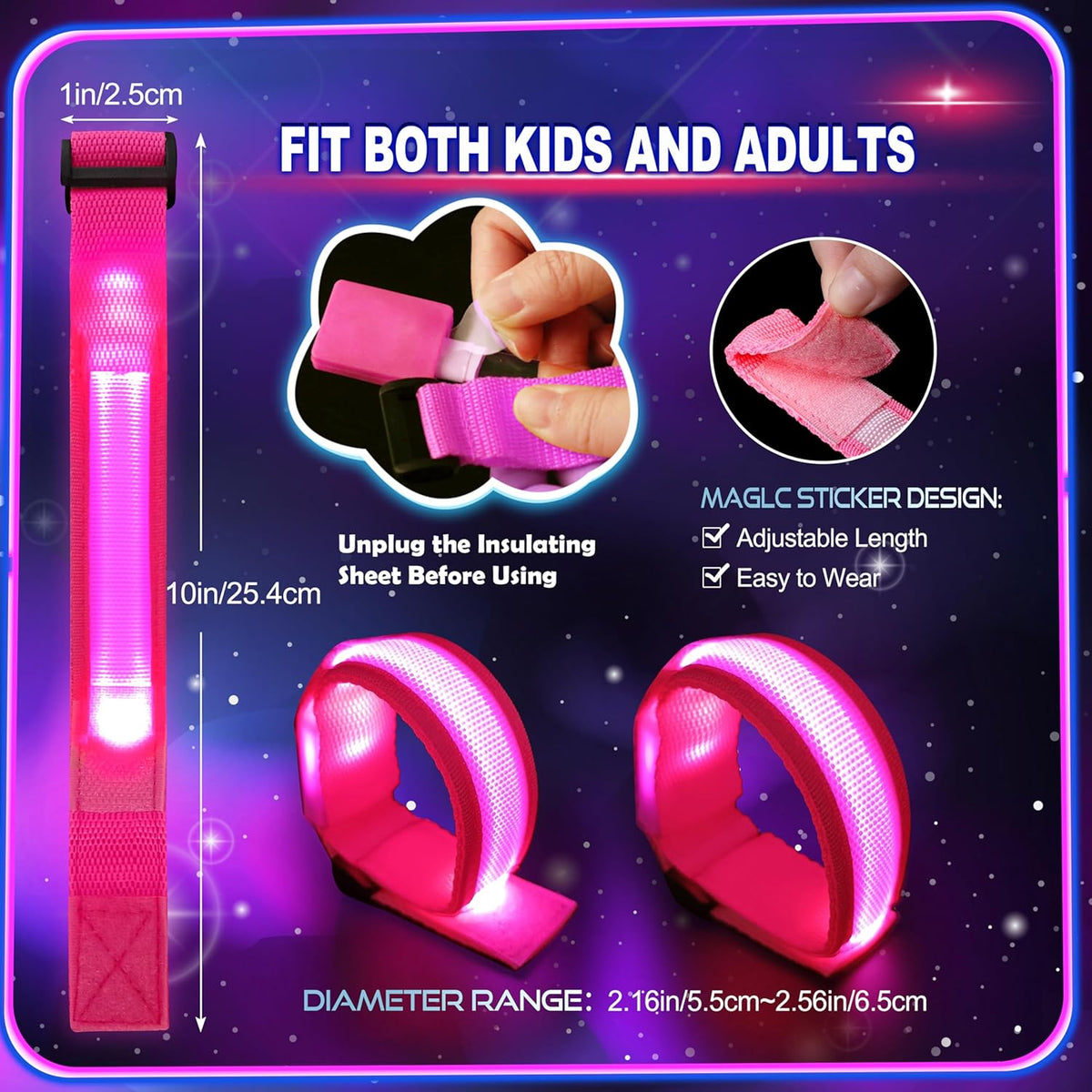 GIFTINBOX 12/6 PCS LED Light Up Bracelets for Kids Adults, LED Glow Flashing Arm Wrist Bands, Glow