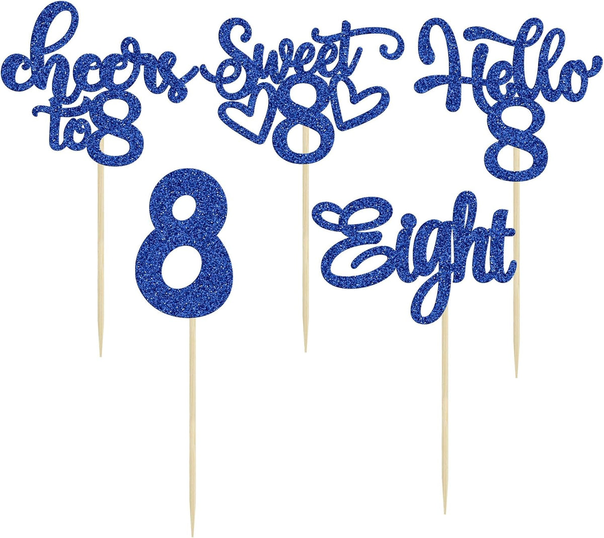 30Pcs 8th Birthday Cupcake Toppers Glitter Eight Hello 8 Cupcake Picks Cheers to 8 Years Old Cake