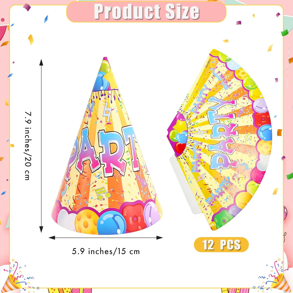 CANREVEL 12 PCS Party Hats for Kids and Adults, Party Headwear, Happy Birthday Hats, Birthday Party