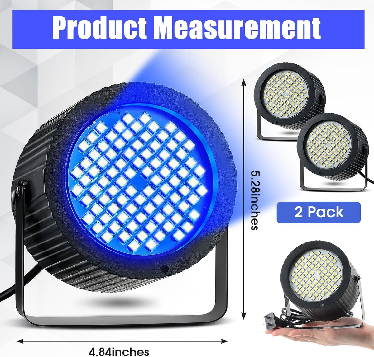 Funtery 2 Pcs Bright White Strobe Light 88 LEDs Flash Party Lighting Speed and Sound Modes Flashing