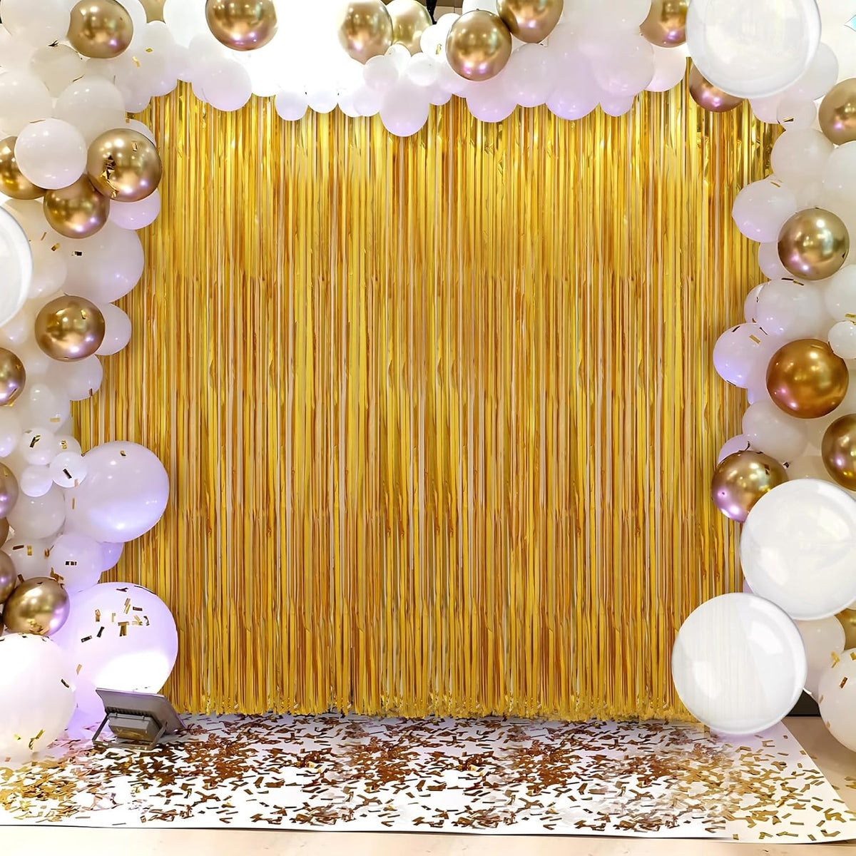 4 Pack Gold Foil Fringe Curtains Door Streamers Party Decorations 3.3 x 8.2 ft, Gold Tinsel Curtain