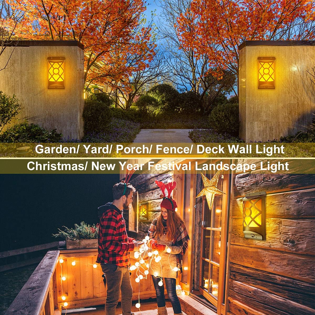 6 Pack Solar Flame Lights Outdoor Waterproof - Realistic 3D Flickering Flame Wall Lantern with 66