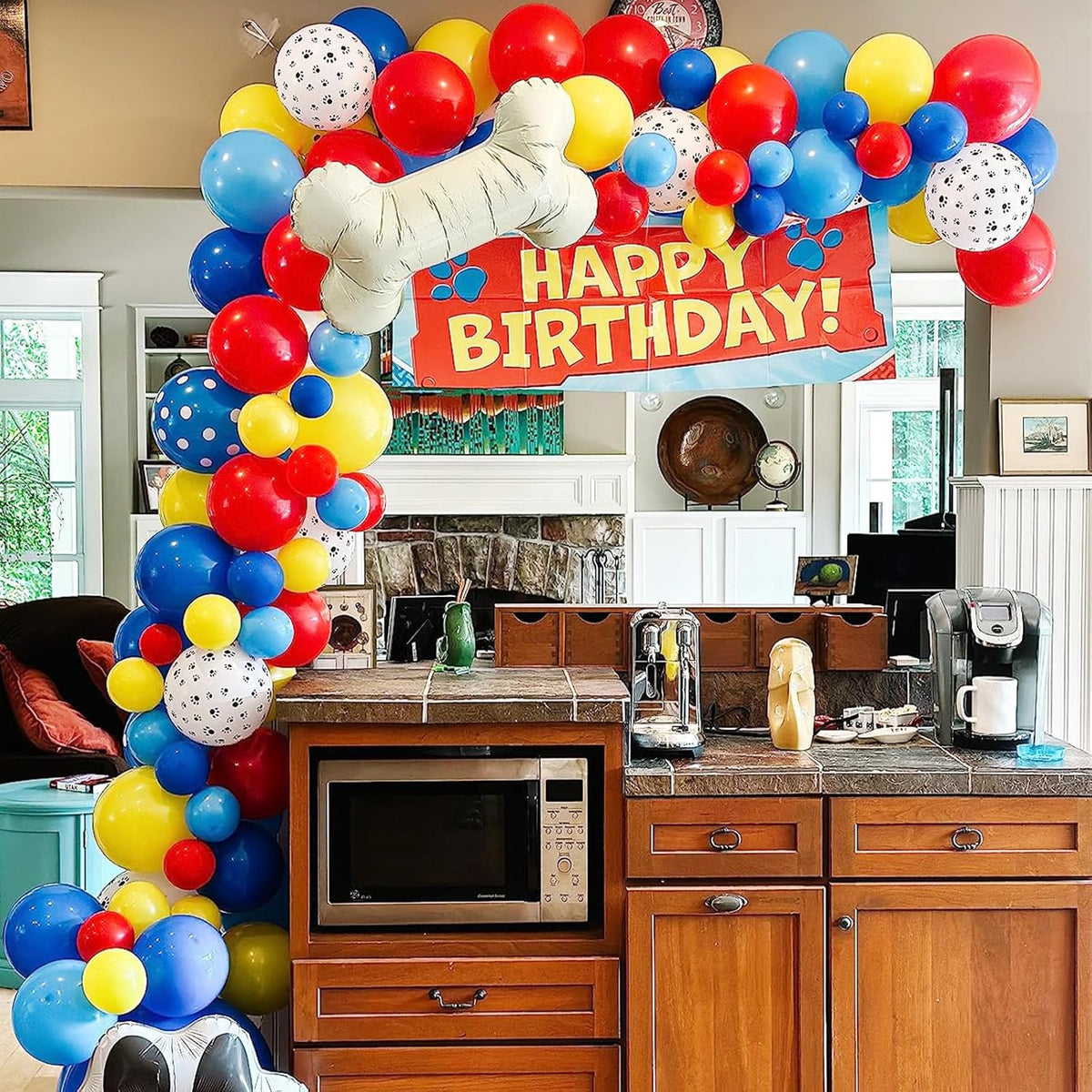 Dog Paw Balloons, 12 Inch Carnival Circus Balloons Red Yellow Blue and White Paw Print Puppy