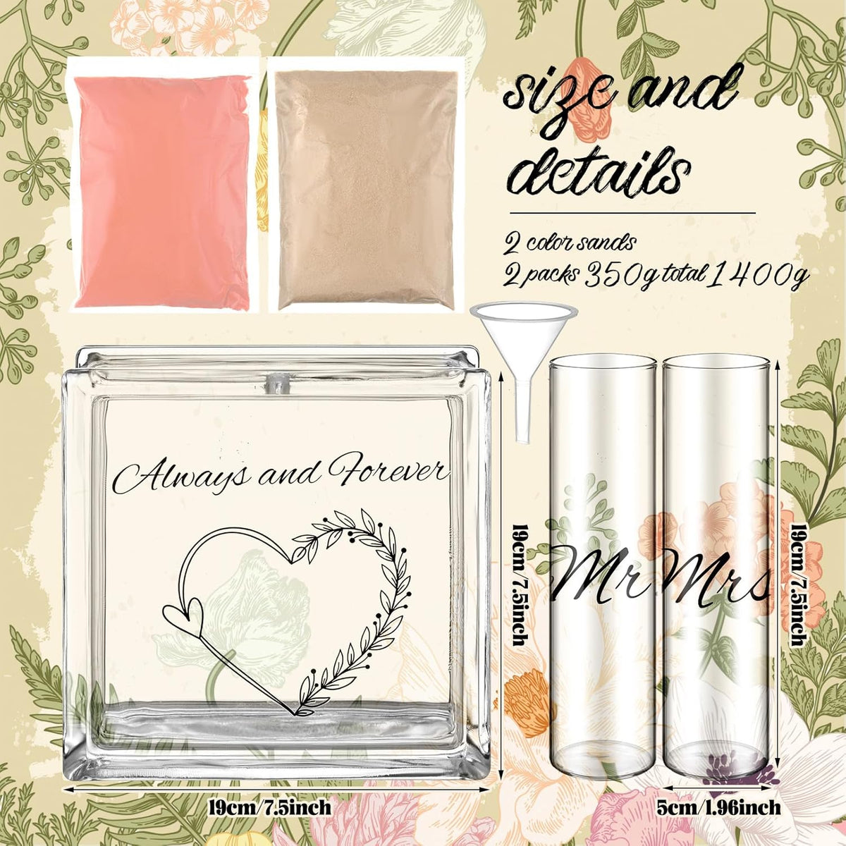 Wedding Unity Sand Set Include Vases Square Glass Jar Container 12 oz Sand for Blended Family