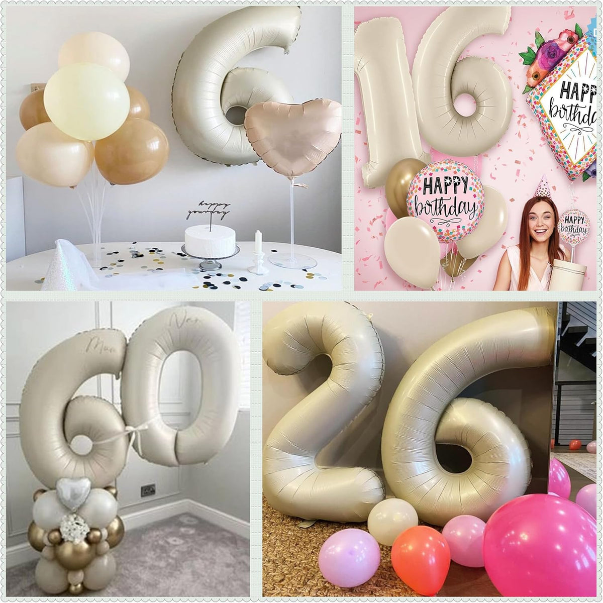 40 Inch Cream White Number 6 Balloon - Mylar Big Foil Helium Number 16 26 36 46 56 66 - Party