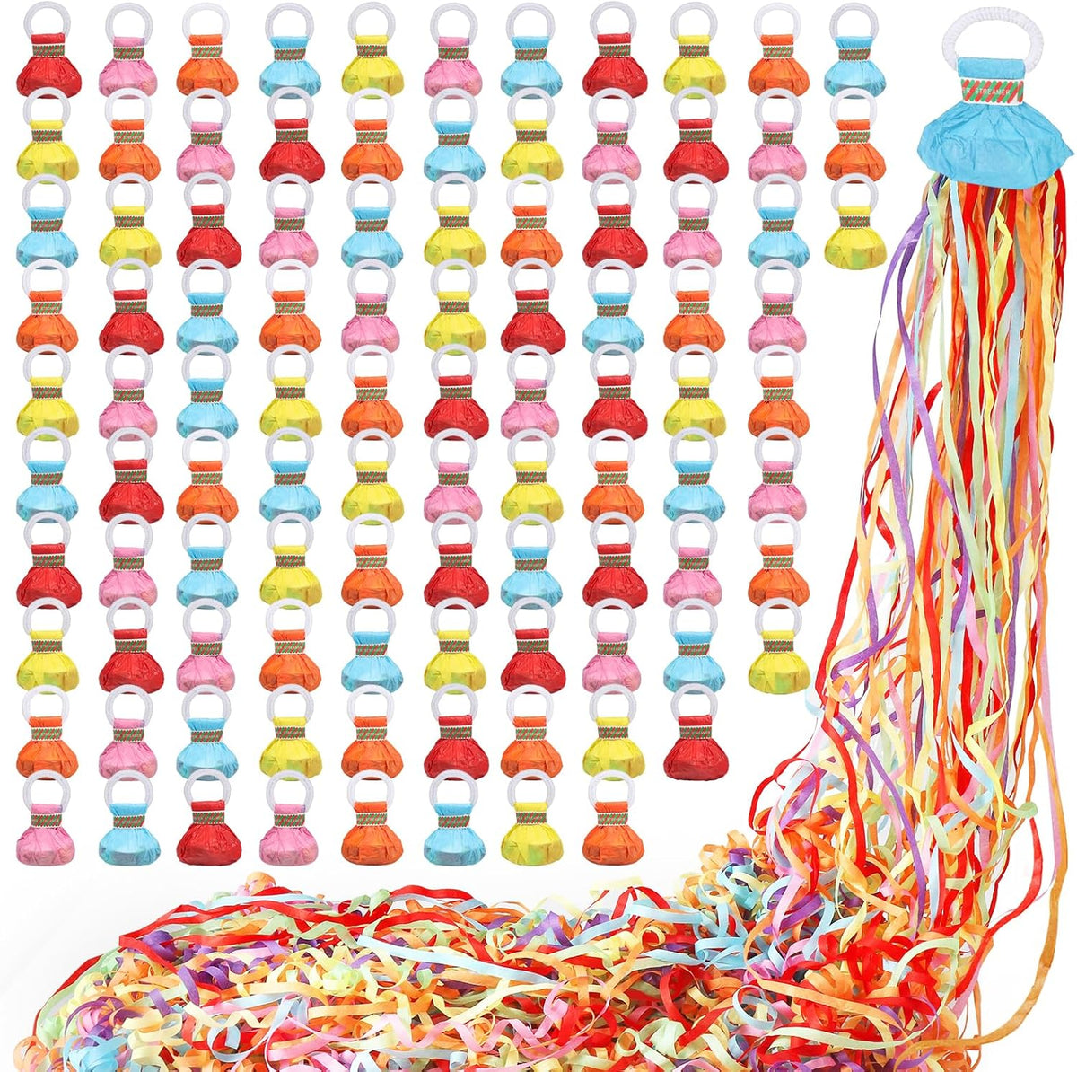 No Mess Streamers 100pack, Colorful Confetti Poppers,Hand Throw Party Poppers No Mess for Birthday