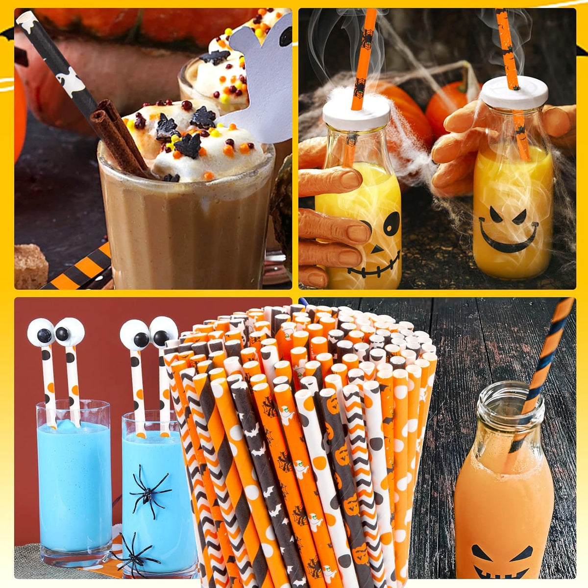 HANSGO Halloween Paper Straws, 180PCS Paper Drinking Straws Bulk for Decorating Halloween Party