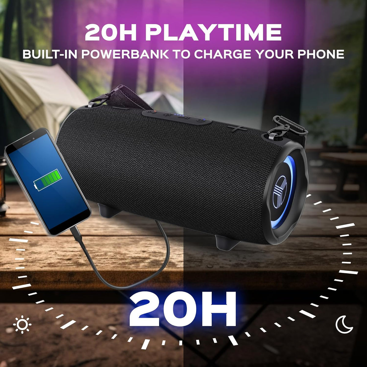 TREBLAB Ultra Loud Wireless Speaker - 60W Stereo Sound with Deep Bass, 20H Playtime, Powerbank