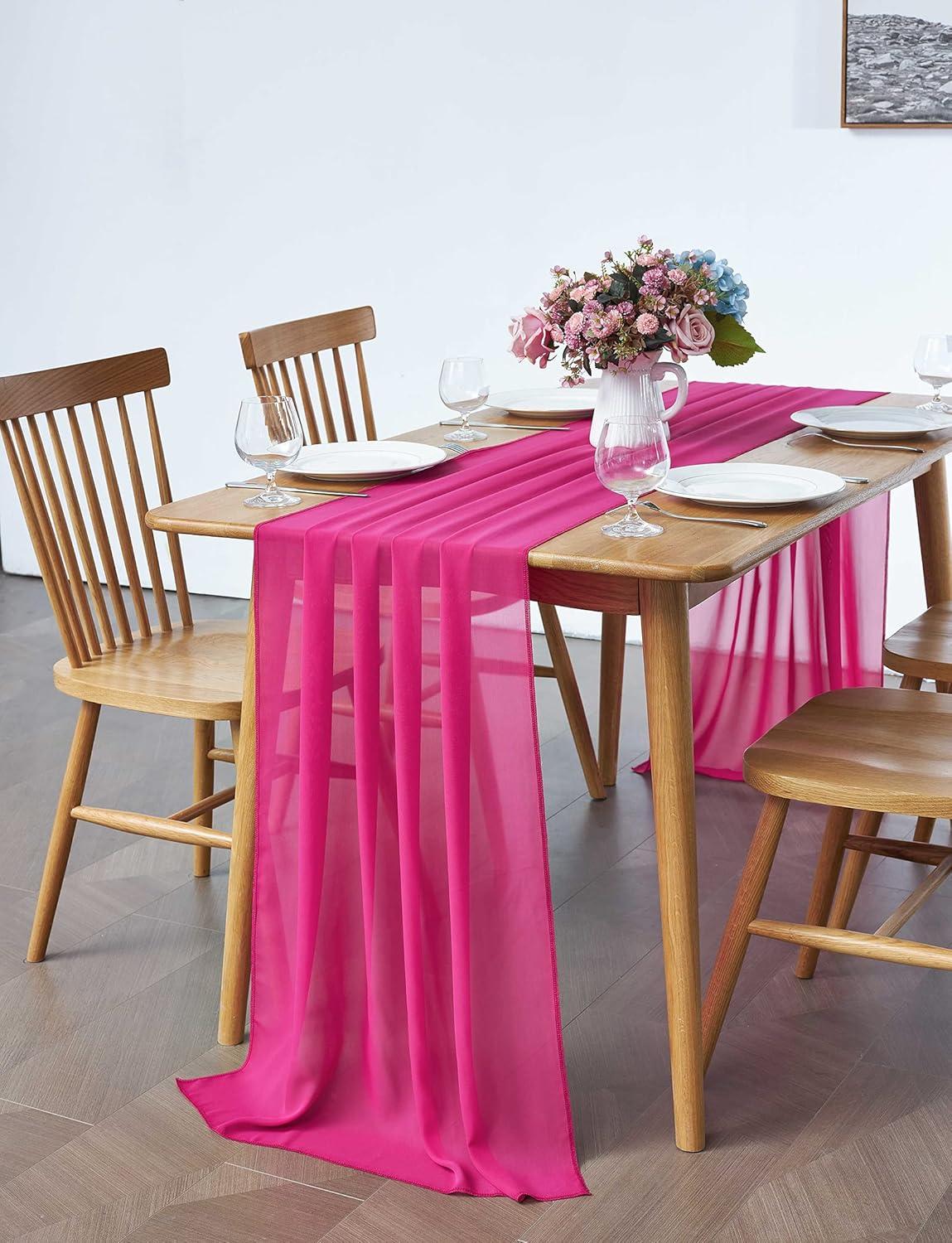 5 Pack 10Ft Fuchsia Chiffon Table Runner Sheer 29x120 Inch for Romantic Wedding Decor Bridal & Baby