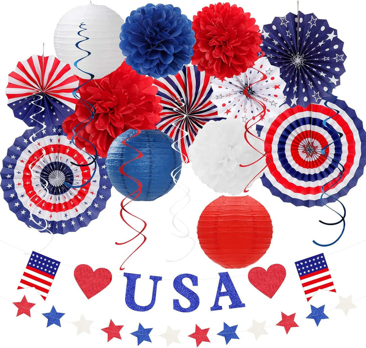 Red-White Blue Memorial-Day Patriotic Decorations - 21pcs 4th Fourth of July Americana Banner