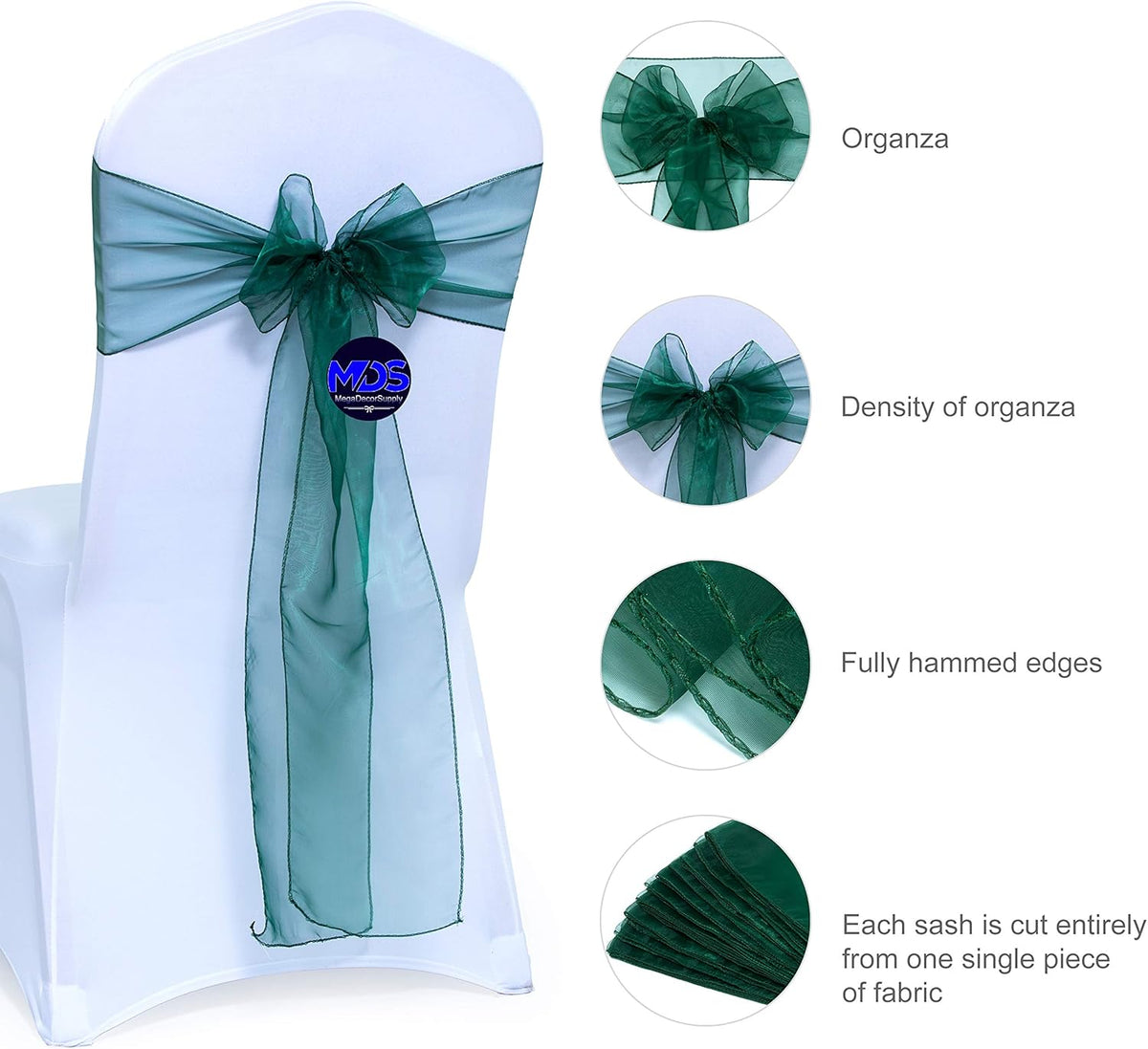 MDS Pack of 100 PCS Organza Chair Sashes Wider Dining Chair Bows Ribbon Tie Back for Wedding Party