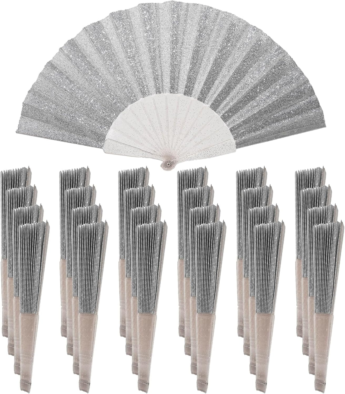 24 Pack Handheld Fan,Folding Hand Glitter fan with Shining Transparent Fan Rib – Ideal for Wedding