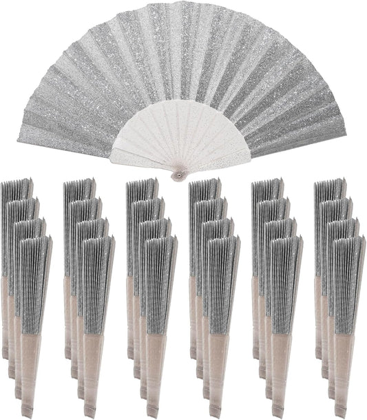 24 Pack Handheld Fan,Folding Hand Glitter fan with Shining Transparent Fan Rib – Ideal for Wedding