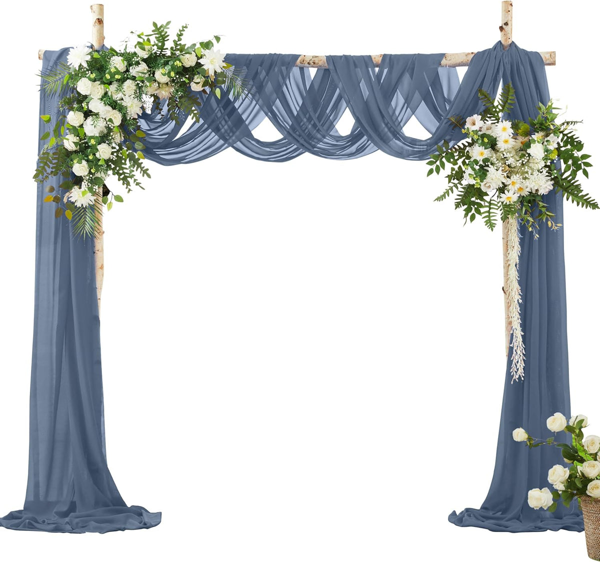 VACVELT Wedding Arch Draping Fabric Dusty Blue Chiffon, 2 Panels Sheer Drapes 30 Inch x 20ft
