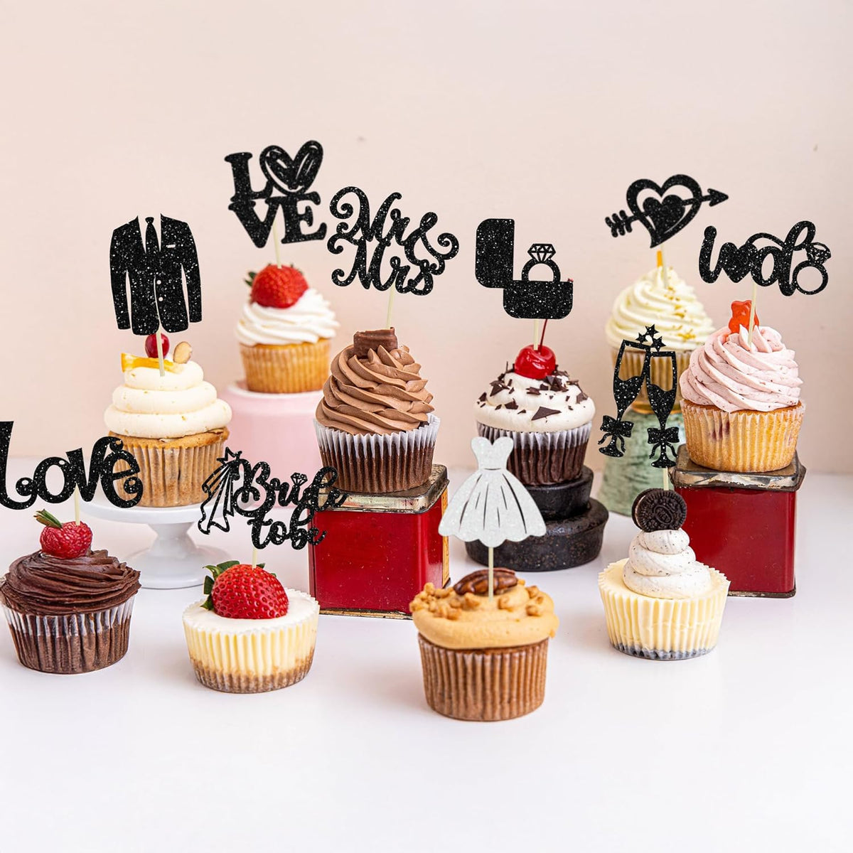 Ephlyn 30Pcs Bride to be Cupcake Toppers Glitter Wedding Cake Topper Decorations I Do Love Heart