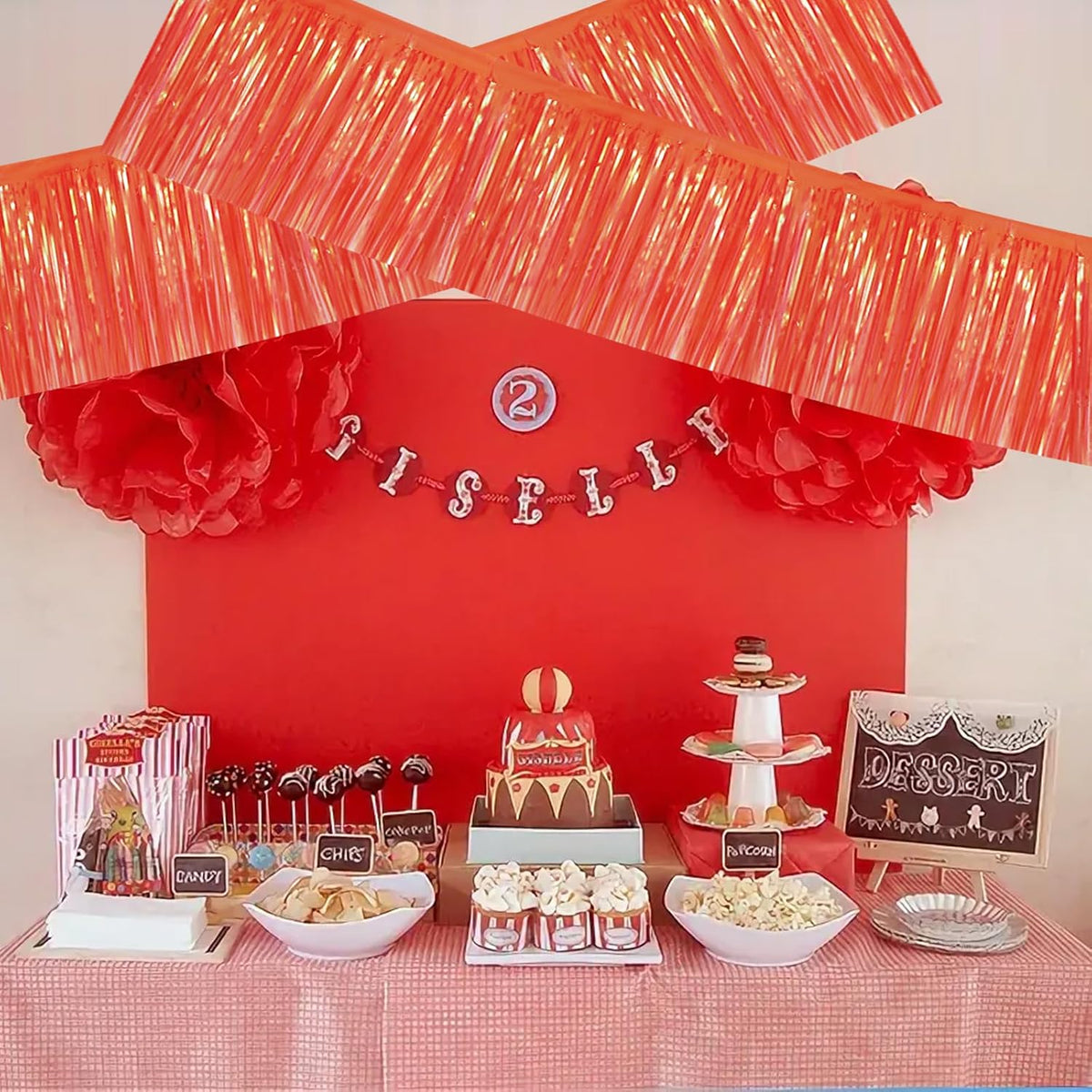 BEISHIDA 3 Packs Metallic Foil Fringe Garland Shining Red Wall Hanging Tinsel Fringe Banners for