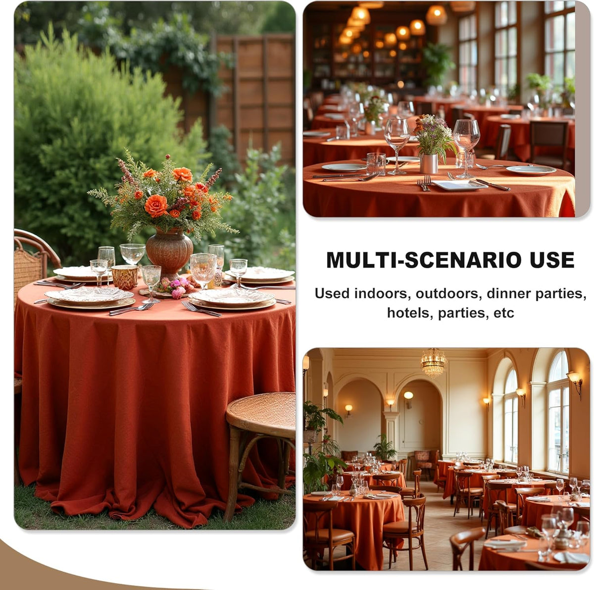 Fitable 6 Pack Rust Round Tablecloths - 120 Inches in Diameter - Stain Resistant and Washable Fall
