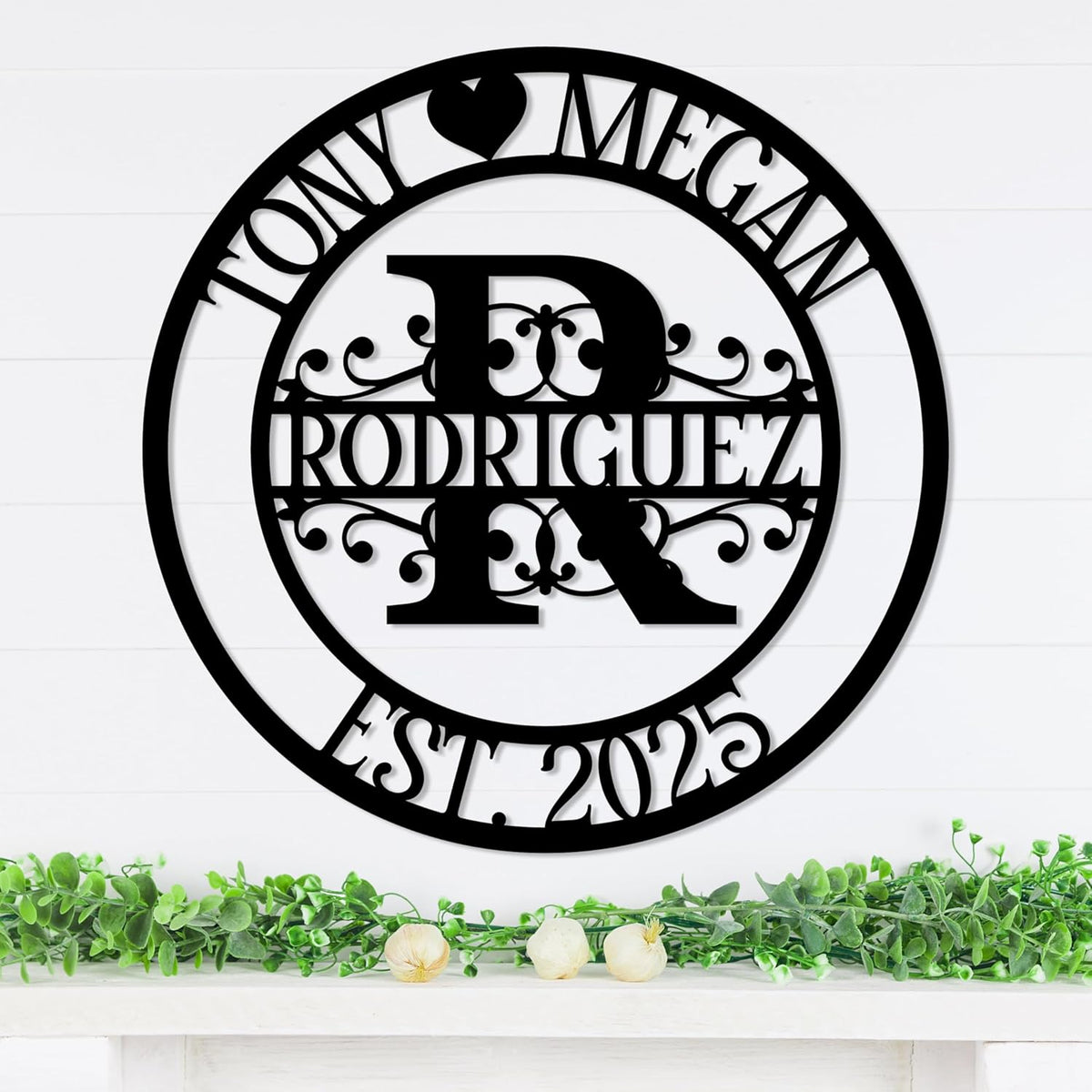 Personalized Metal Name Signs, Split Letter Monogram Wall Decor, Custom Last Name Sign, Family Name