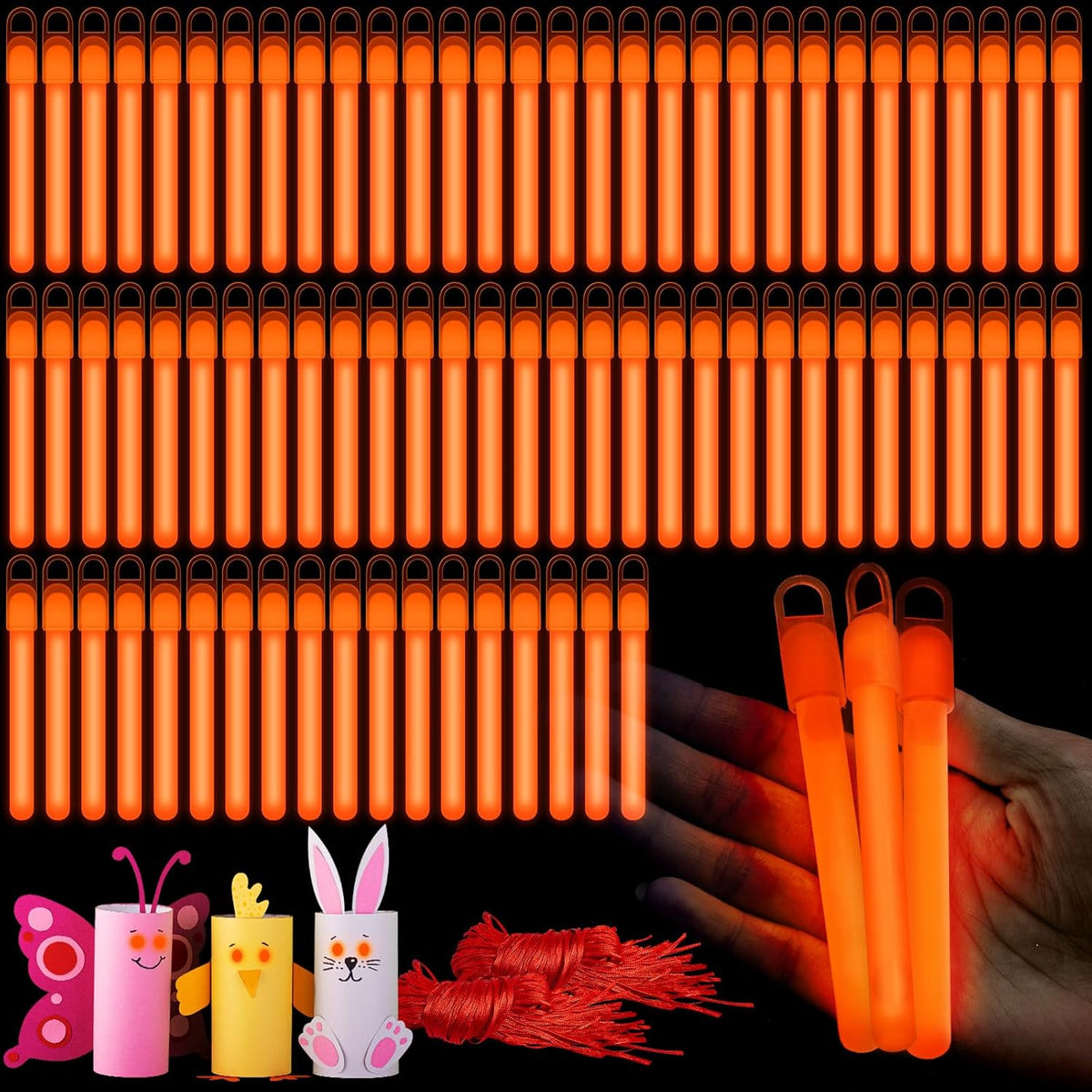 Lewtemi 4" or 6" 100 Pack Bright Glow Sticks Bulk, Glow in The Dark Party Supplies Birthday and