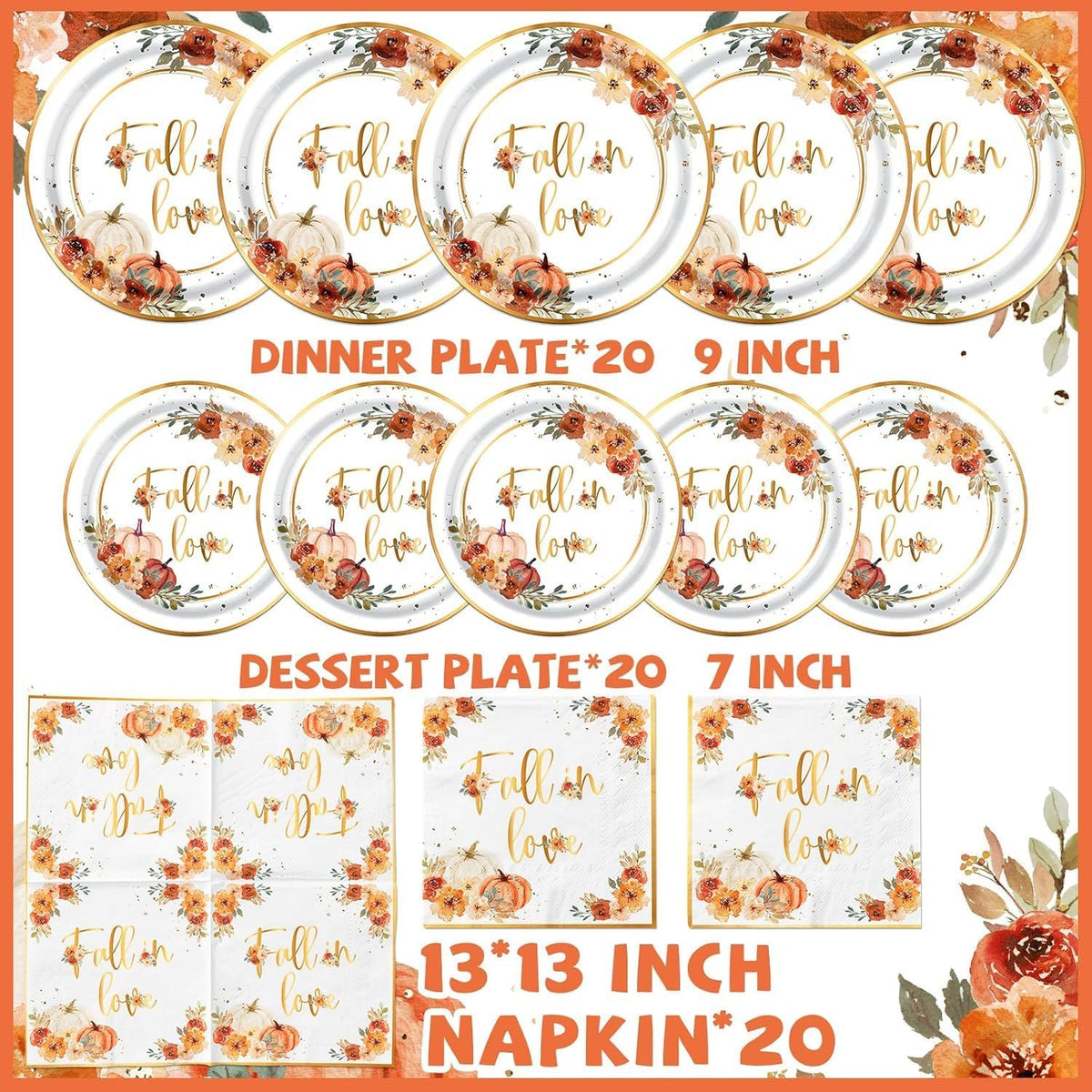 Fall In Love Bridal Shower Decorations - 60Pc Set Includes Plates, Napkins & More for Engagement