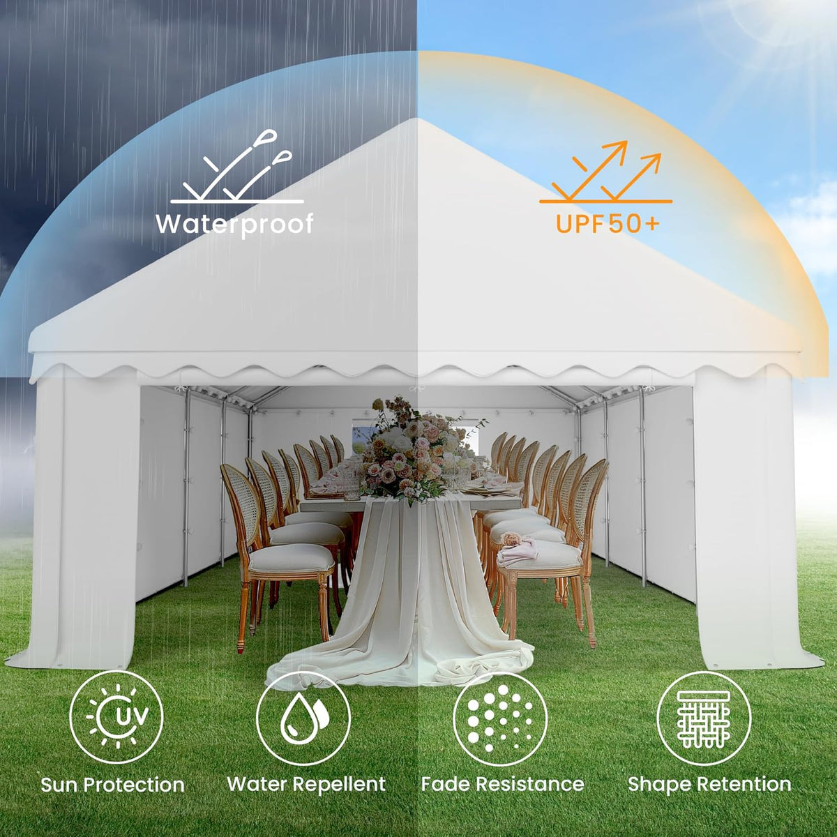 PHI VILLA 26'x16' Outdoor Heavy Duty Party Tent Large Commercial Canopy Wedding Event Shelter with