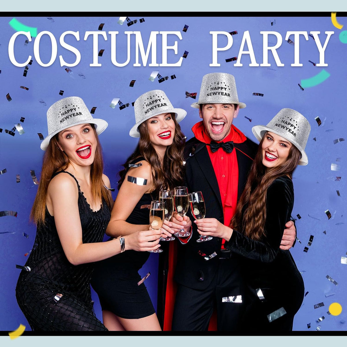 Hillban 12 Pcs Top Hats Halloween Glitter Plastic Retro Disco Party Hats for Halloween Magician