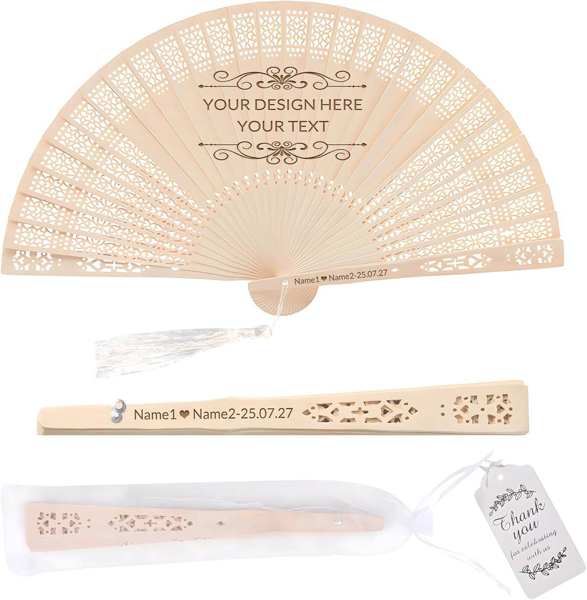 20 PCS Custom Fans Personalized Folding Fans for Line Dancing Wooden Hand Fan Wedding Favors Gift