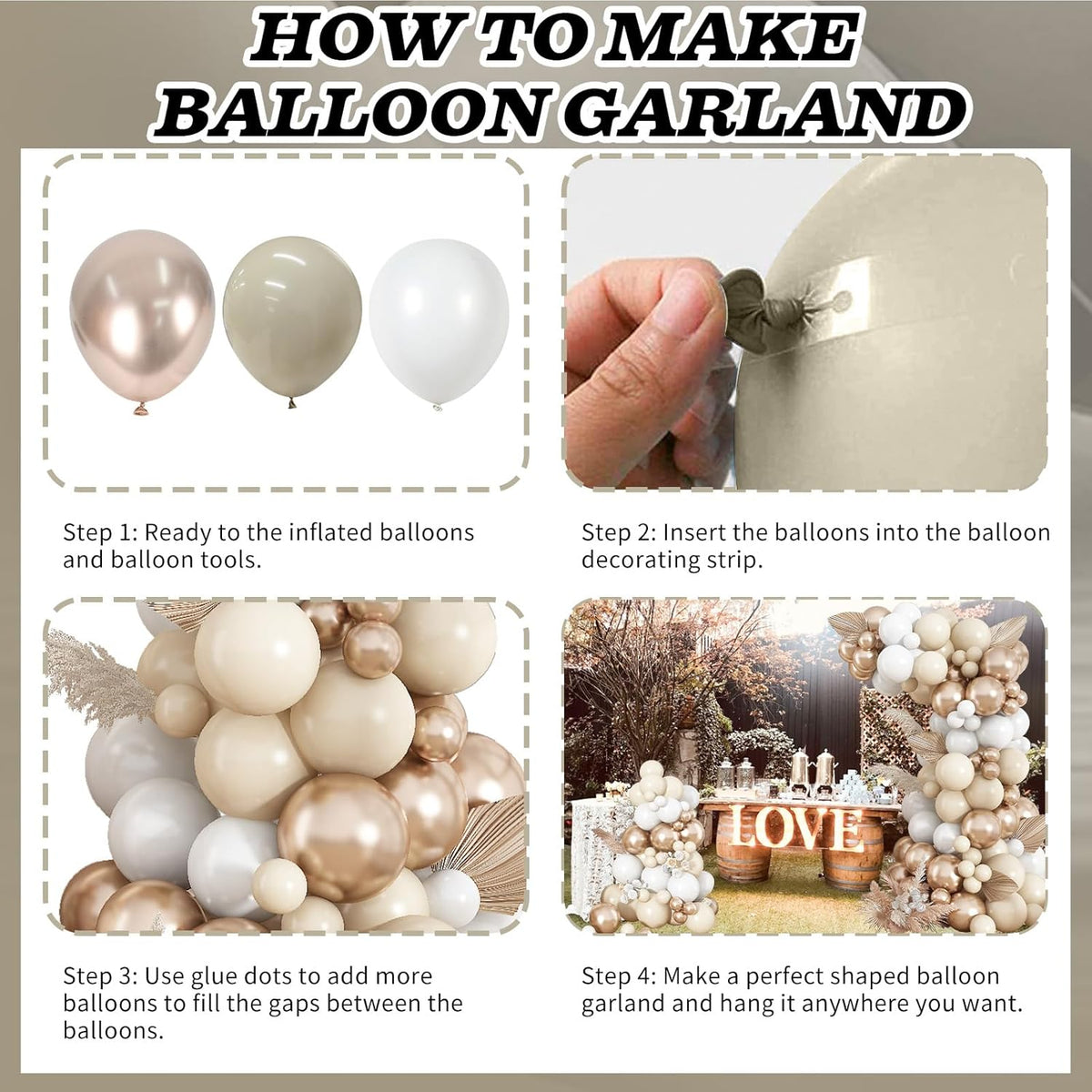 Neutral Balloon Arch Kit 142Pcs Cream White Champagne Gold Balloons Garland Kit Boho Beige Sand