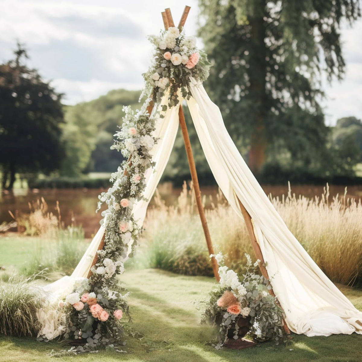 30" x 20Ft Wedding Arch Draping Fabric, 1 Panel Ivory Sheer Curtain Drapes Extra Wide & Long