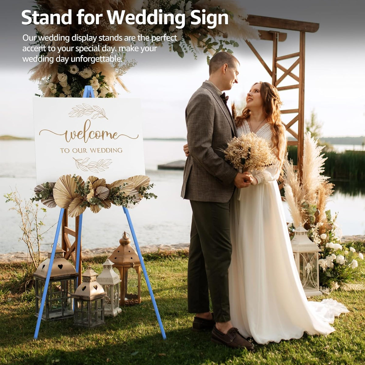 NianFeng Wooden Easel Stand for Sign, Easel Display Stand Floor for Wedding Sign with Adjustable