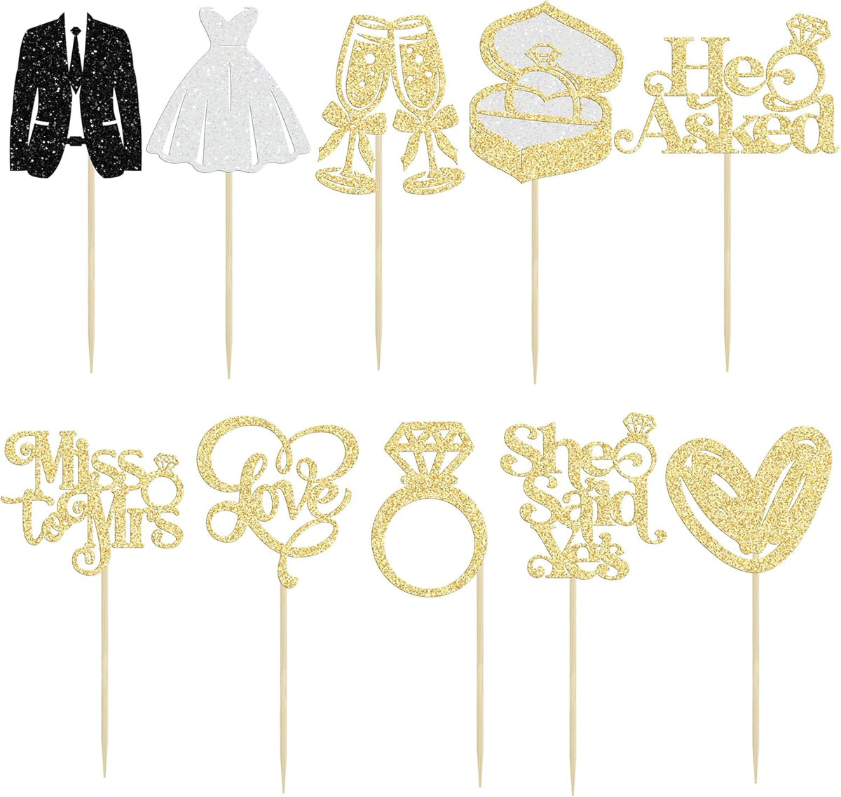 Gyufise 30Pcs She Said Yes Cupcake Toppers Glitter Diamond Ring I Do Love Cupcake Picks Miss to Mrs