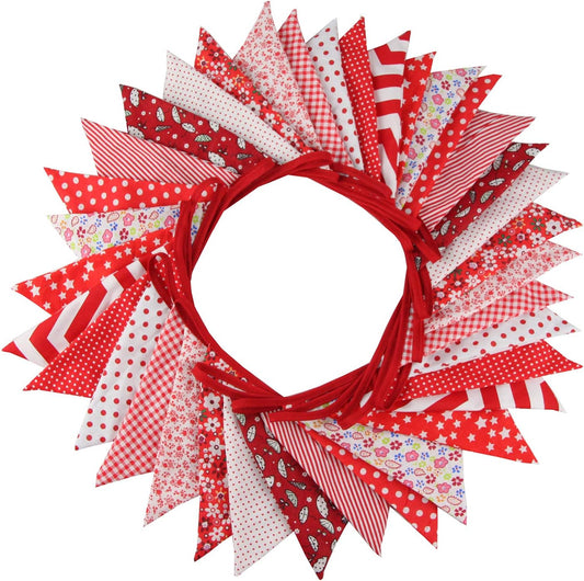 10M/32Ft Triangle Bunting Banner, 36 Pcs Cotton Fabric Flags Pennant Garlands for Birthday Party