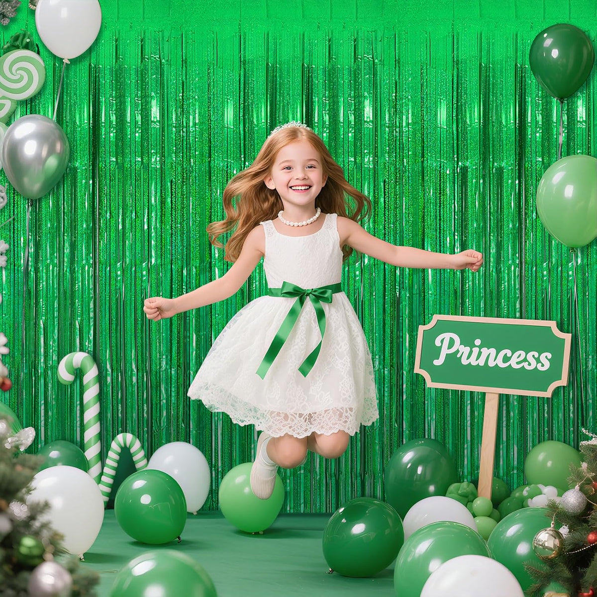 2 Pack Neon Green Birthday Decorations Foil Fringe Curtain Green Streamers for Glow Party