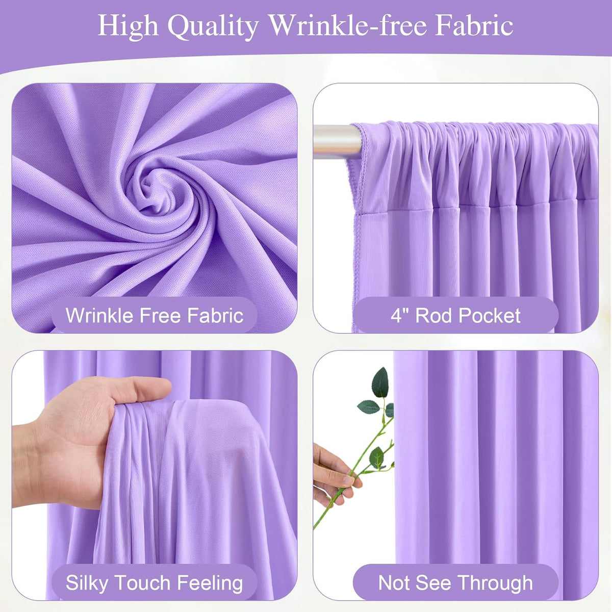 Lavender Backdrop Curtains with Lights for Parties,10x10FT Wrinkle Free Polyester Wedding Photo