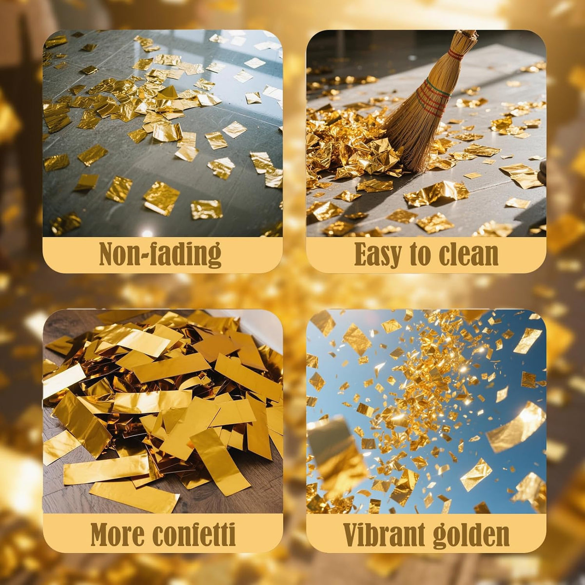 5-Pack Gold Confetti Poppers, 12-Inch Recyclable Confetti Cannons for Weddings, Birthdays