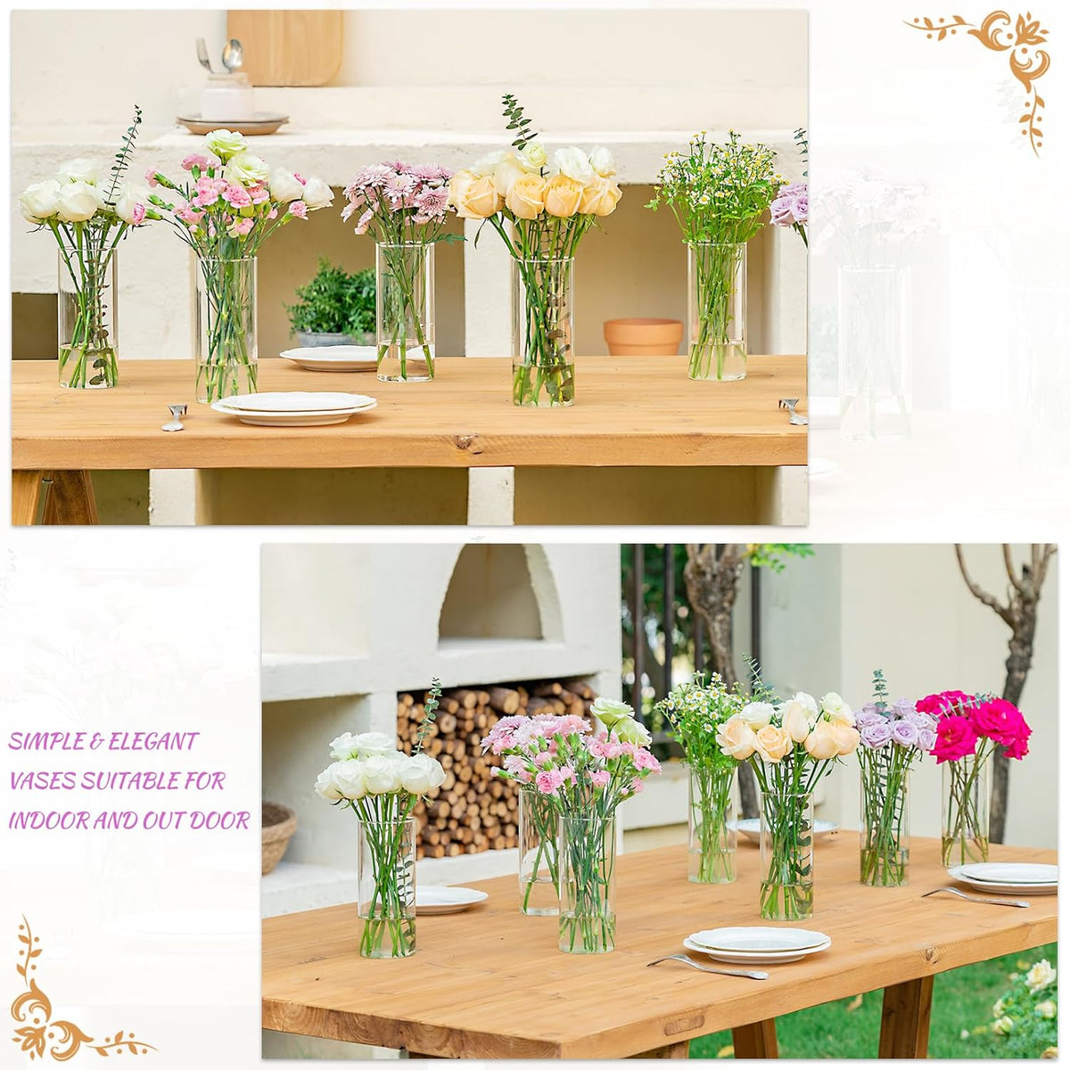 7pcs Glass Cylinder Vases for Centerpieces - 8 Inch Tall Glass Vases for Flower, Clear Flower Vase