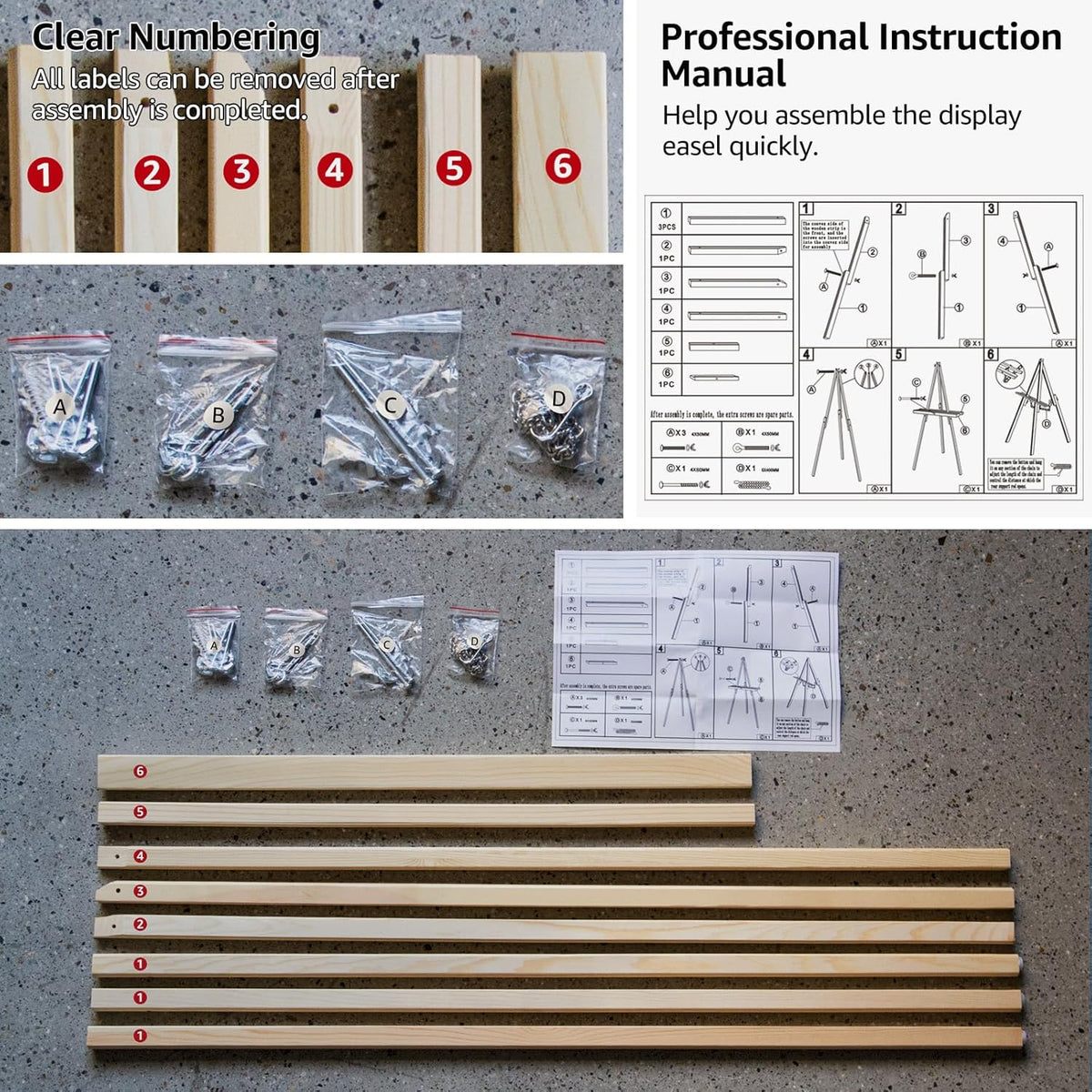 NianFeng Wooden Easel Stand for Sign, Easel Display Stand Floor for Wedding Sign with Adjustable
