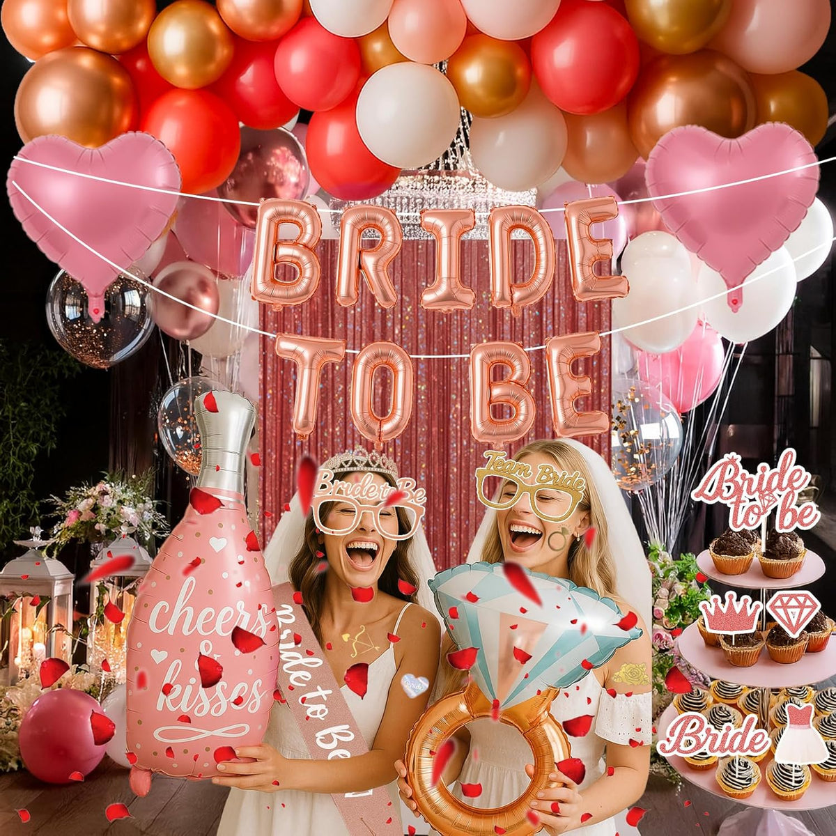 168PCS Bridal Shower Decorations Kit – Rose Gold Bachelorette Party Supplies with Bride To Be Foil