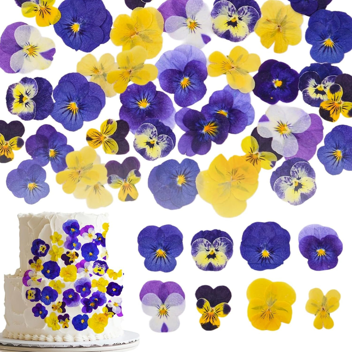 40 Pcs 8 Kinds Natural Dried Pressed Edible Flowers for Cake Topper Decorating - Mix Viola Tricolor