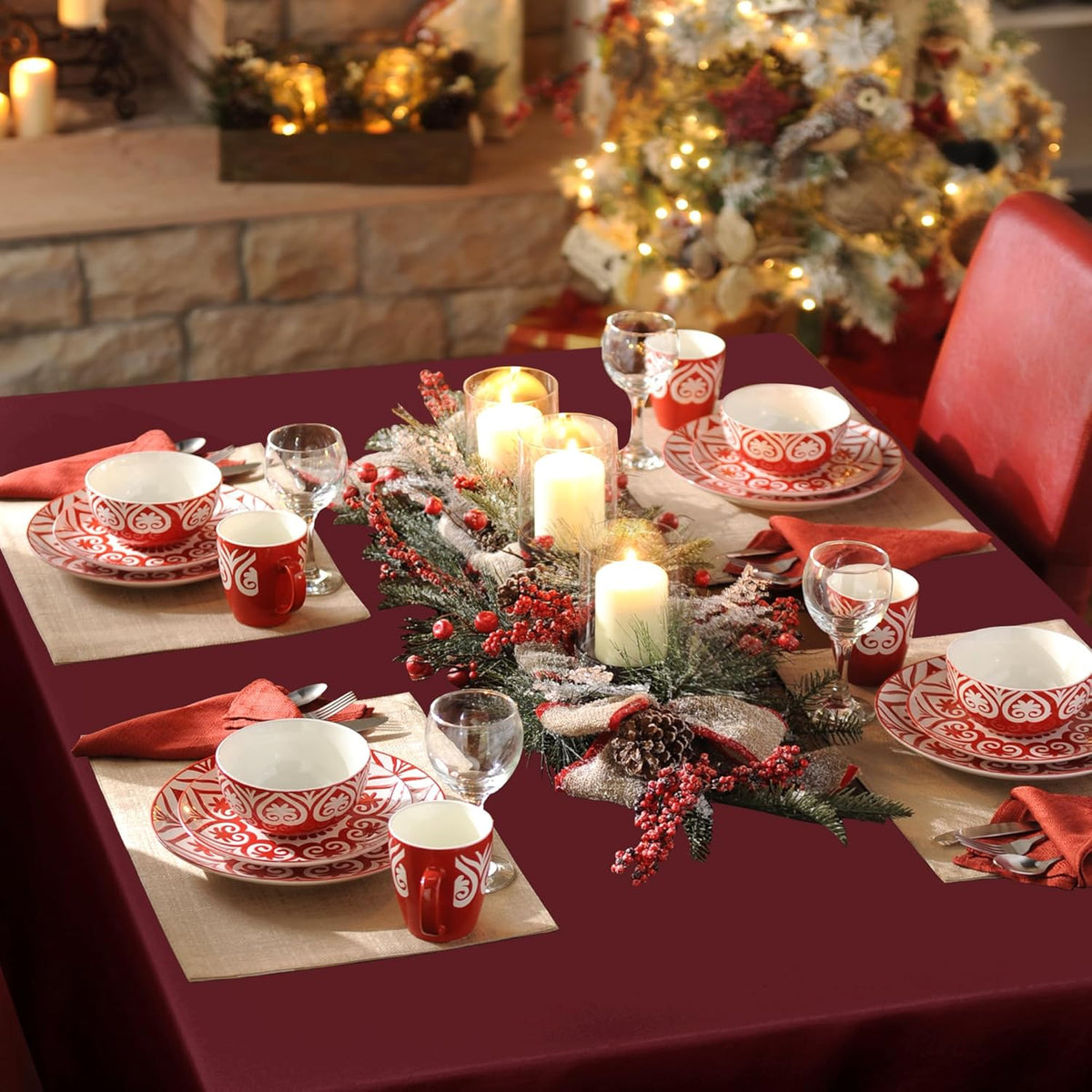 sancua 2 Pack Burgundy Tablecloth 60 x 84 Inch, Rectangle 4 Feet Table Cloth - Stain and Wrinkle
