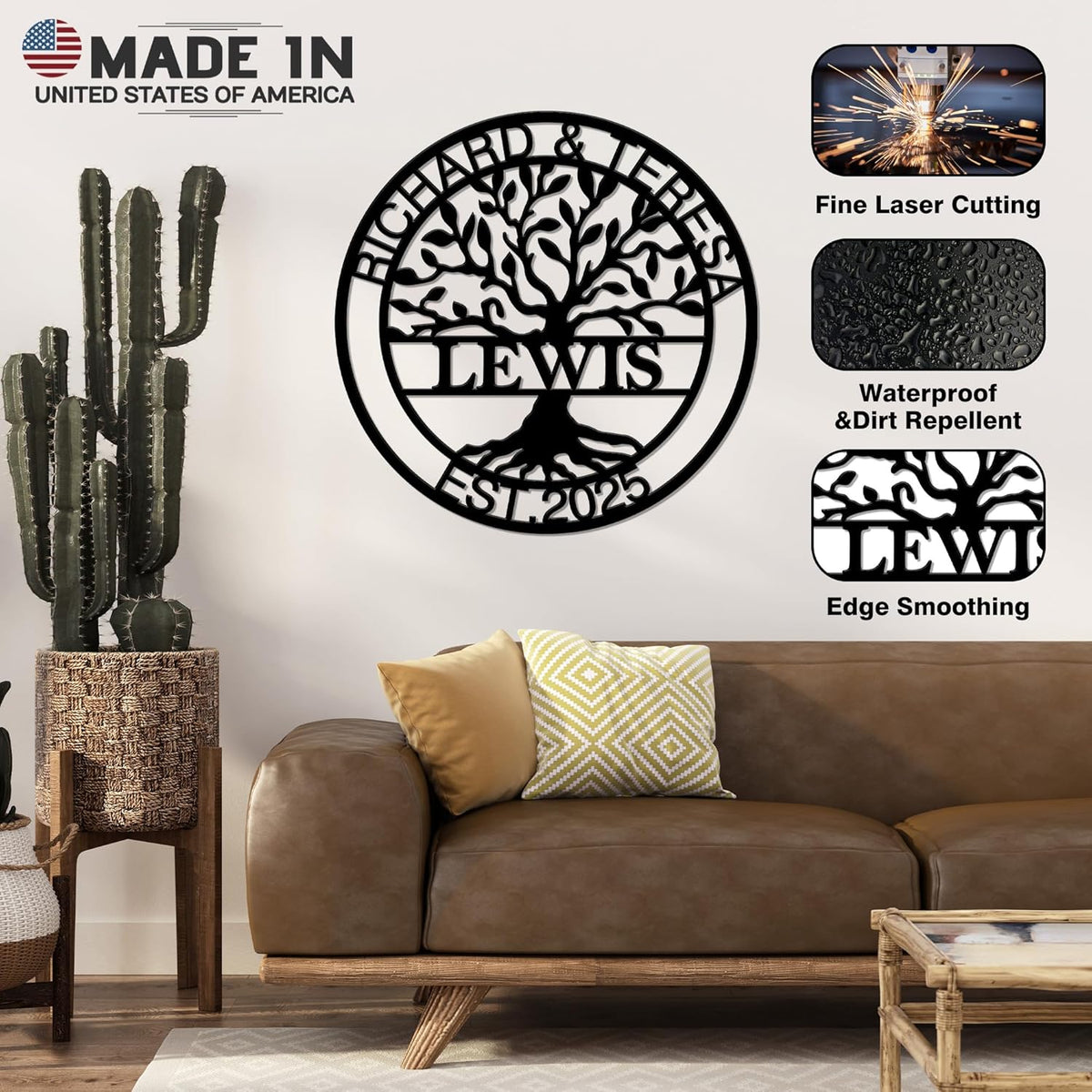 Personalized Wedding Gift for Couple, Custom Metal Tree of Life Wall Art Sign, Outdoor Monogram
