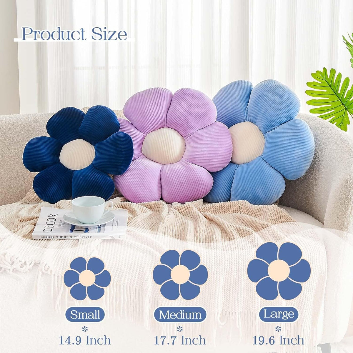 Lavender Flower Pillow, 19.6" Cute Flower Shaped Floor Pillow, Aesthetic Floral Plush Daisy