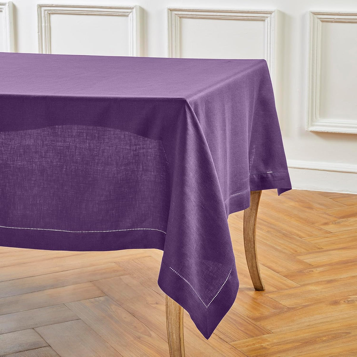 Solino Home Linen Tablecloth for Rectangle Tables 60 x 132 Inch - Classic Hemstitch 100% Pure Linen
