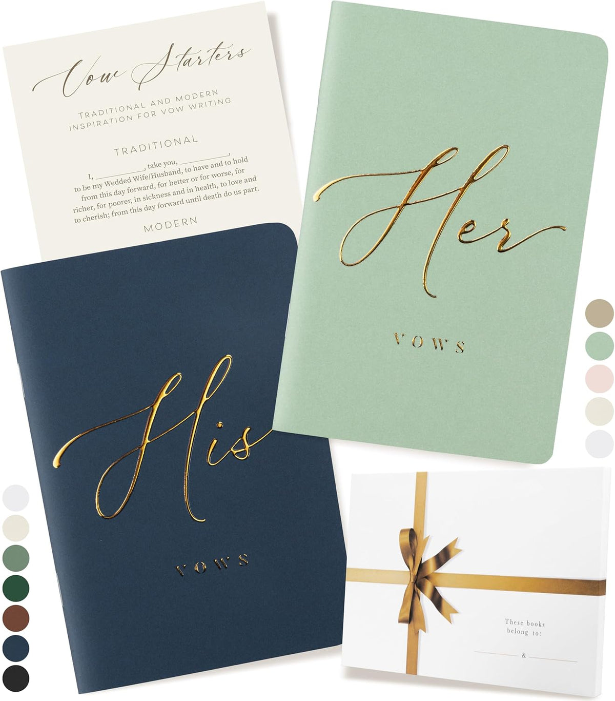 ARTESORI Wedding Vow Book for Her & Him, Soft Touch, Gold Engraving, 28 Lined Pages, Wedding Vow
