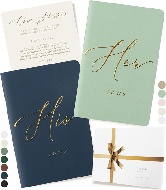 ARTESORI Wedding Vow Book for Her & Him, Soft Touch, Gold Engraving, 28 Lined Pages, Wedding Vow