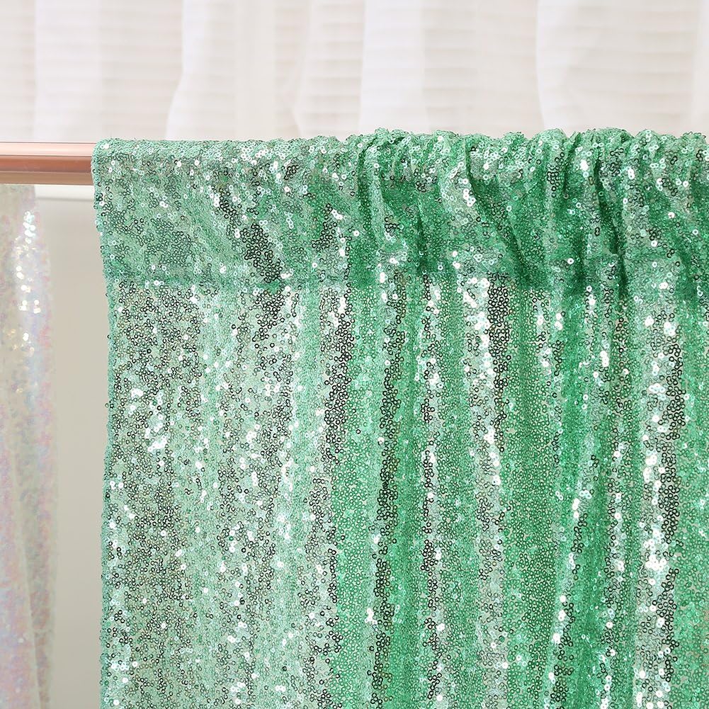 Poise3EHome Mint Green Sequin Backdrop, 10Ft x 10Ft Glitter Photography Background Curtains
