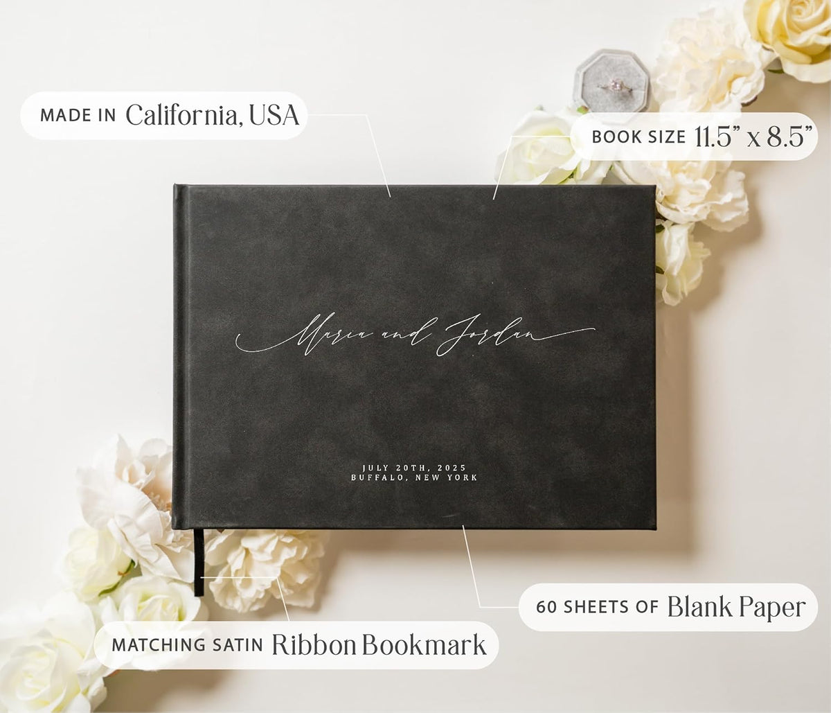 MUUJEE Personalized Guestbook in Charcoal - Premium Custom Modern Guest Book for Wedding Reception