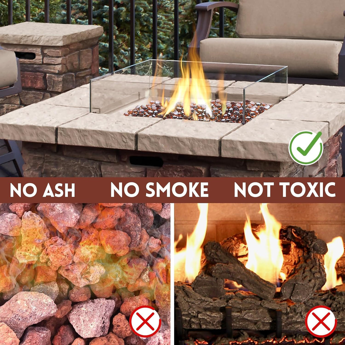 20 Pounds Firepit Glass, 3/4 Inch Glass Beads, Rocks for Fire Pit Table, Fireplace and Fire Bowl